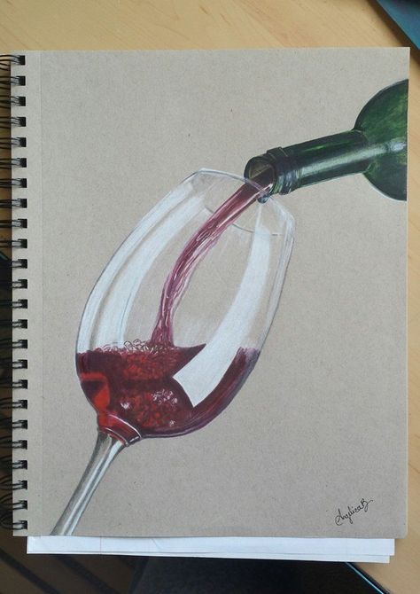 Colored Pencil Drawing Ideas, Wine Drawing, Colored Pencil Artwork Ideas, Prismacolor Drawing, Pencil Drawing Ideas, Colored Pencil Art Projects, Arte Doodle, Prismacolor Art, Colored Pencil Artwork