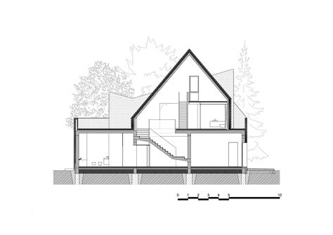 Gallery of House with a View / Attila KIM - 22 Section View Architecture, Architecture Sections, House Section, House With A View, Concrete House Design, Section Drawing, Concrete Construction, House Sketch, Architecture Collage