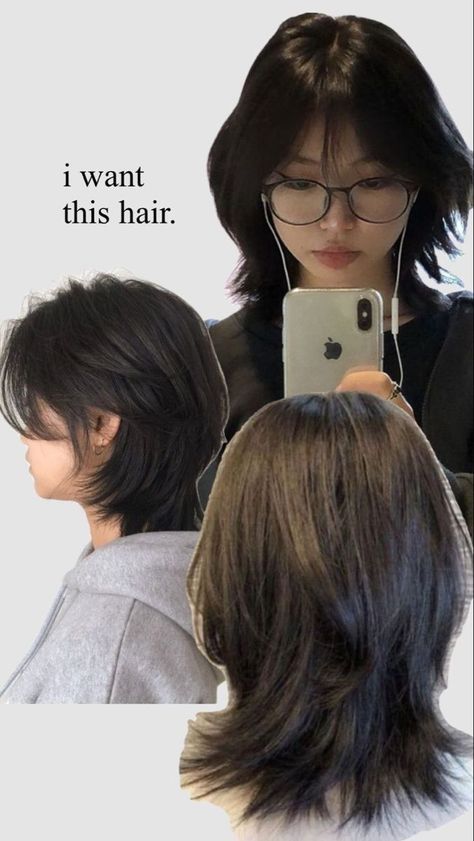 Kpop Haircut Female Short, Wolfcut Asian Girl Hair, Jellyfish Haircut With Curtain Bangs, Short Haircuts Women Thick Hair, Wolfcut Hair Women, Falco Haircut, Wolfcut Hair Medium With Bangs, Hairstyles For Thick Short Hair, Wolfcut Aesthetic