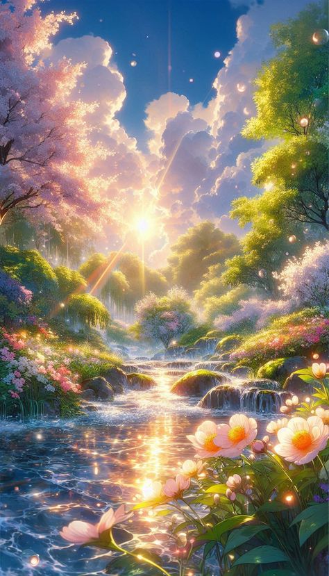 Garden of Serenity | Captivating anime-inspired nature scene capturing the magic of early morning sunlight #AnimeNature #4kWallpaper #Garden_of_Serenity #CherryBlossom #HayaoMiyazaki #MangaArt #DreamlikeVibes #NatureEscape #AnimeBackgrounds #WonderfulWorld Anime Scenes, Morning Sunlight, Hayao Miyazaki, Anime Inspired, Flower Pictures, Nature Scenes, Iphone Wallpapers, Early Morning, Beautiful Wallpapers