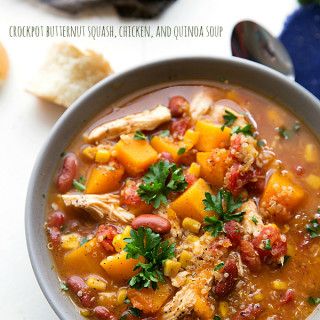 Crockpot Butternut Squash, Butternut Squash Chicken, Quinoa Soup Recipes, Chicken Quinoa Soup, Healthy Crockpot Soup, Chicken And Quinoa, Chicken Soup Crockpot, Quinoa Soup, Chelsea's Messy Apron