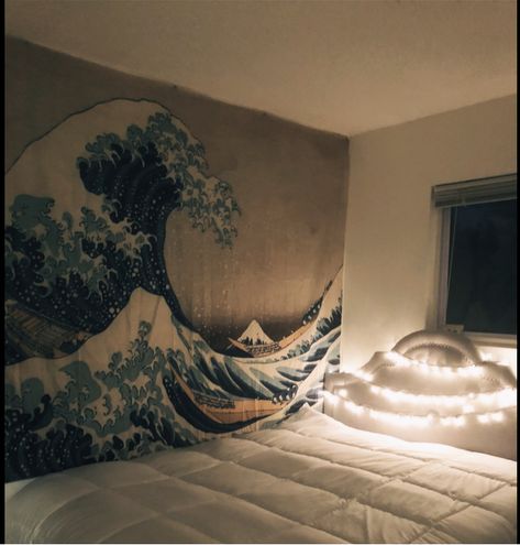 Ocean Tapestry Bedroom, Aesthetic Tapestry Bedroom, Tapestry Bedroom Aesthetic, Bedroom Wishlist, Wave Tapestry, Wall Tapestry Bedroom, Ocean Tapestry, Wave Poster, Tapestry Bedroom