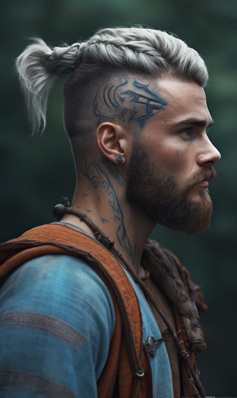 Viking Wedding Hair Men, Boys Viking Haircut, Mens Viking Braids Short Hair, Men’s Viking Hair, Men Viking Hair, Viking Haircut Men Undercut, Male Viking Costume, White Men Braids, Viking Make Up Men