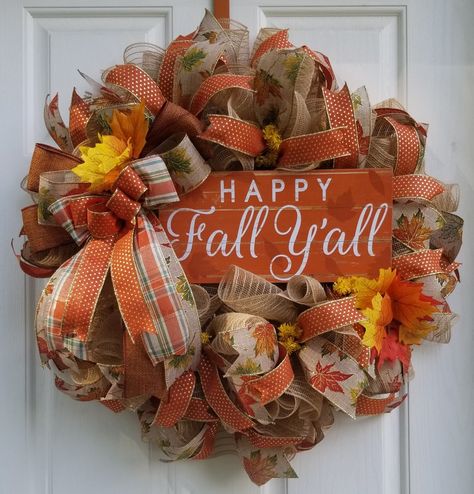 Vintage Wall Art Ideas, Welcome Front Door, Fall Mesh Wreaths, Fall Deco Mesh Wreath, Fall Decor Wreaths, Fall Thanksgiving Wreaths, Thanksgiving 2020, Deco Wreaths, Fall Deco