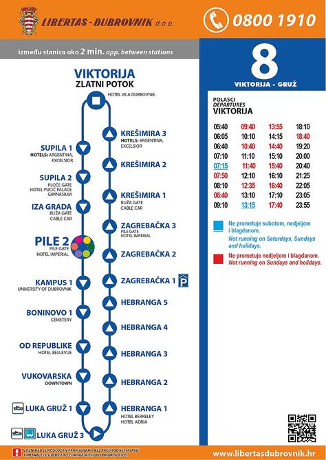 Timetables for Dubrovnik Bus Line 8 - Dubrovnik Bus Line 8 runs daily service from Viktorija ( Zlatni potok) to Gruz ferry port. Running in about one hour intervals, this bus line connects east side of the town, Banje beach, Ploce Gate and Pile with Gruz where Dubrovnik main bus station and Ferry terminal are located. http://www.dubrovnik-travel.net/bus/dubrovnik-bus-line-8/ Train Map Design, Transportation Branding, Subway Map Design, Maps Illustration Design, Timetable Design, Train Concept, Maps Illustration, Bus Stop Sign, Bus Map