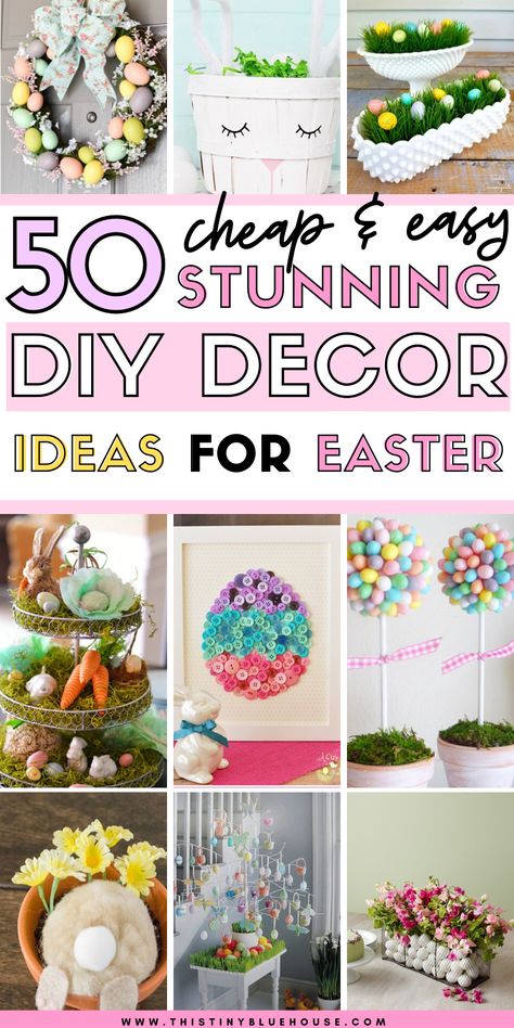 50 Best Cute & Easy DIY Easter Decor Ideas Easy Easter Centerpieces, Easy Diy Easter Decor, Easter Basket Centerpiece, Decorate For Easter, Diy Easter Decor, Easter Decor Ideas, Easter Mason Jars, Easter Floral Arrangement, Easter Basket Diy