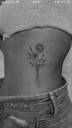 Small Under Arm Tattoo For Women, Flower Tattoo With Stem Writing, Bouquet Of Flowers Tattoo On Back, Flower Bouquet Tattoo On Side, Dainty Wildflower Tattoo Ribs, Self Love Floral Tattoo, Small Tattoos On Side Of Ribs, Side Flower Tattoos Women Rib Cage, Cutest Tattoos For Women