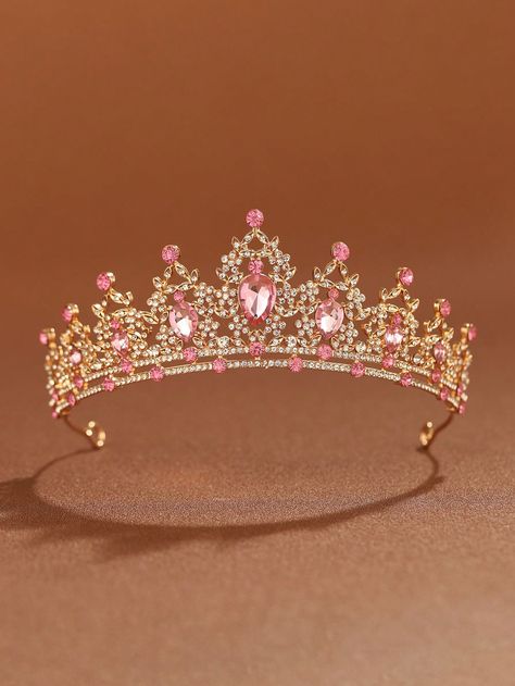 1pc Classic Wedding Elegant Alloy Crown Hair Accessory For Women, Suitable For Wedding, Birthday Party (Box Not Included) Tiaras Pink Gorgeous-Luxury   Zinc Alloy     Wedding & Event, size features are:Bust: ,Length: ,Sleeve Length: Pink Wedding Crown, Pink Xv Crown, Pink Birthday Crown, Aurora Themed Birthday Party, Pink Quince Jewelry, Pink Tiara Aesthetic, Pink 15 Decorations, Aurora Quinceanera Theme, Light Pink Quinceanera Theme