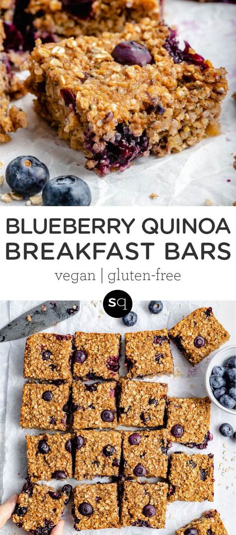 Blueberry Quinoa Breakfast Bars, Blueberry Breakfast Bars, Blueberry Quinoa, Healthy Cravings, Gluten Free Breakfast Bars, Ella Vegan, Quinoa Breakfast Bars, Quinoa Bars, Breakfast Bars Healthy