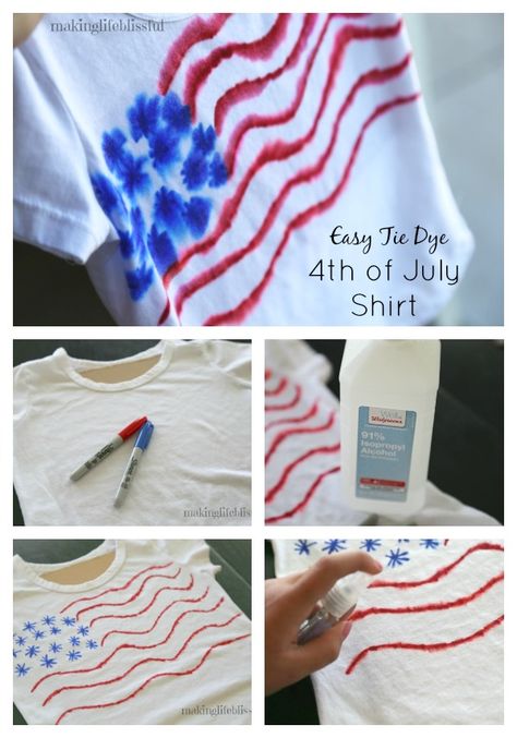 DIY 4th of July tie dye t-shirt in 5 minutes | Making Life Blissful 4th Of July Tie Dye, Sharpie Tie Dye, Ty Dye, Diy Tie Dye Shirts, Sharpie Crafts, 4th July Crafts, Tie Dye Crafts, How To Tie Dye, Tie Dye Diy