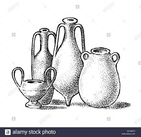 Download this stock vector: Pottery of ancient Greece. Greek clay pots or vases in vintage antique style. Hand drawn engraved vintage sketch for poster, banner or website. - W1AW7H from Alamy's library of millions of high resolution stock photos, illustrations and vectors. Cave Drawings, Greek Pottery, Ancient Pottery, Poster Banner, Vintage Drawing, Antique Illustration, Ancient Greece, Clay Pots, Antique Style