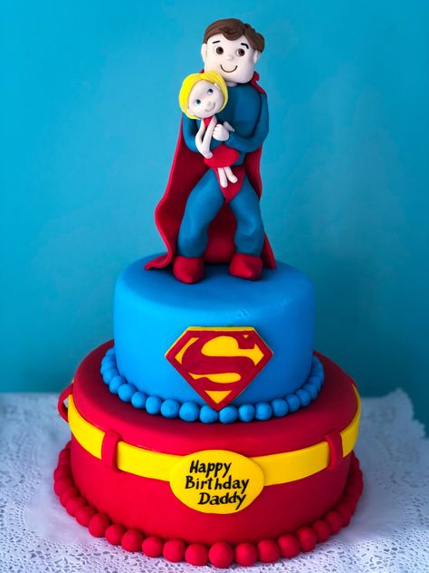 Dad super hero cake 1year Birthday Cake, Superdad Cake, Girl Superhero Cake, Super Dad Cake, Father Day Ideas, Super Kitties, Decorating With Fondant, Γενέθλια Mickey Mouse, Bday Decoration