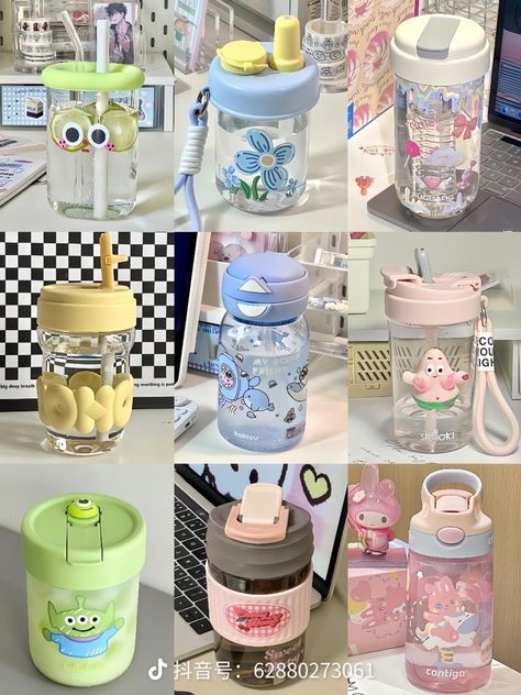 Kawaii Cups, Bottle Cute, Stationery Obsession, Trendy Water Bottles, Cute School Bags, Cute Luggage, Cute School Stationary, Cartoon Flower, My Style Bags