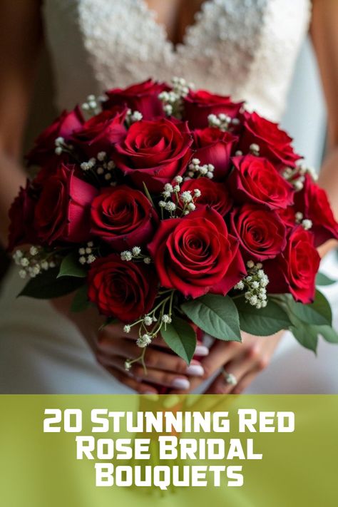 Did you know that the red rose bridal bouquet is more than just a classic choice? Dive into the enchanting world of bridal flowers with our stunning gallery of 20 photos featuring vibrant bouquets, romantic themes, and unique wedding styles. Discover the secrets behind choosing the perfect bouquet to match your dream wedding. Make your special day bloom with elegance and charm! Simple Red Rose Wedding Bouquet, Red And White Themed Wedding, Big Red Rose Bouquet, Bride Bouquets Red, Red Rose Wedding Theme, Red Rose Wedding Bouquet, Black Baccara Roses, Red Rose Bridal Bouquet, Red Rose Bouquet Wedding