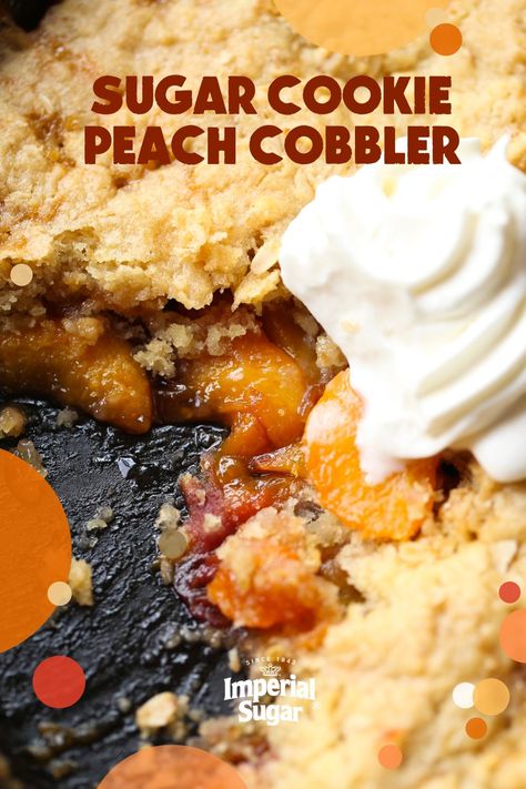 Peach Cobbler With Cookie Dough Topping, Cookie Cobbler Recipes, Sugar Cookie Peach Cobbler, Cookie Dough Crust, Sugar Cookie Dough Recipe, Pillsbury Sugar Cookies, Peach Dumplings, Fresh Peach Cobbler, Sugar Cookie Cups