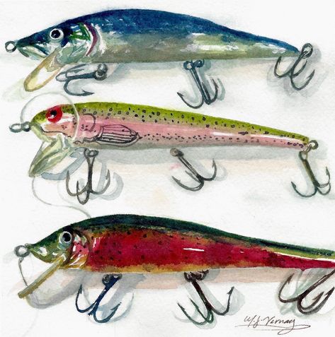 Excited to share the latest addition to my #etsy shop: Fishing Art Watercolor Print, Fishing Lures Painting, Fishhook Wall Art Print, Watercolor Fish Art Gift,Colorful Watercolor Wall Art Decor https://etsy.me/41Klu75 #blue #red #unframed #entryway #animal #paper #fish Fishing Lures Art, Three Paintings, Square Artwork, Fish Theme, Paper Fish, Woodcut Art, Fishing Art, Linoleum Block Printing, Watercolor Fish