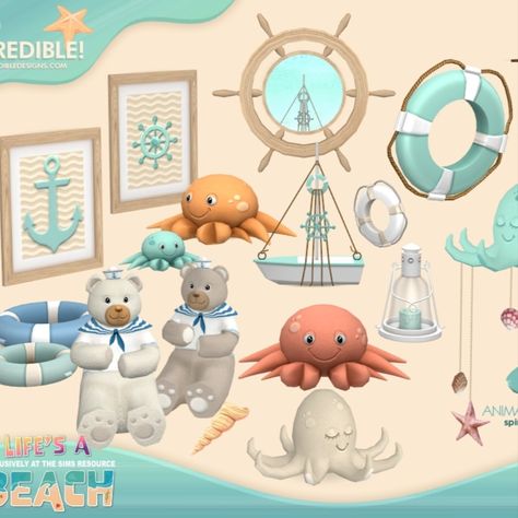 Aye aye, lil sims! New nautical and beach decor items at sight.
They will get boat, swim rings, mirror and even sea friends such as a sailor teddy, crab and octopus. Hope you enjoyed this series ^^ by SIMcredibledesigns.com

available exclusively at TheSimsResource

#sims4 #sims4cc #decor #kids #nautical #nautic #sea #thesims4 #ocean #boat #crab #lantern #buoy #octopus Sims 4 Beach Rental, Sims 4 Whale Cc, Sims 4 Cc Nautical, Sims 4 Beach House Decor, Sims 4 Marine Biologist, Sims 4 Beach Decor Cc, Sims 4 Fishing Cc, Sims 4 Beach Furniture, Ocean Sims 4 Cc