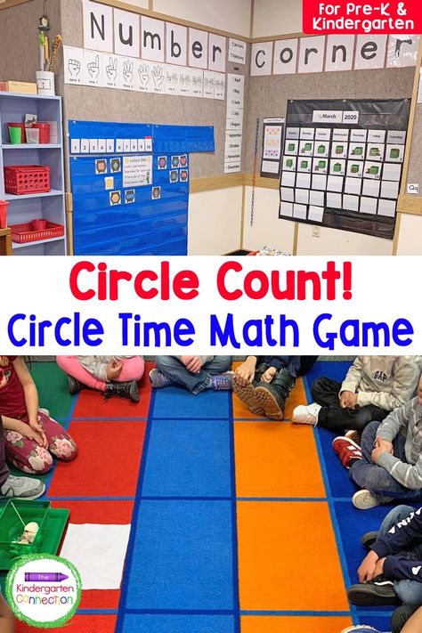 This Circle Time Counting Math Game is the perfect addition to your daily calendar time or number talks in Pre-K and Kindergarten! Large Group Number Activities Preschool, Math And Numbers For Preschoolers, Counting Lessons Kindergarten, Kindergarten Math Addition Activities, Counting In Kindergarten, Whole Group Counting Games Kindergarten, Fun Counting Games For Kindergarten, Number Circle Time Activities, Math Circle Time Preschool