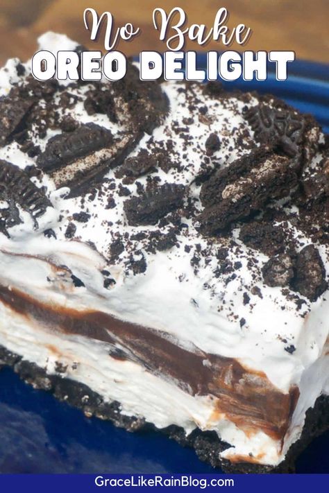 Oreo Delight Recipe - Grace Like Rain Blog Oreo Delight Dessert, Oreo Delight Recipe, Oreo Delight, Chocolate Caramel Slice, Delight Dessert, Oreo Dessert Recipes, Peanut Butter Crunch, Oreo Cream, Oreo Fudge