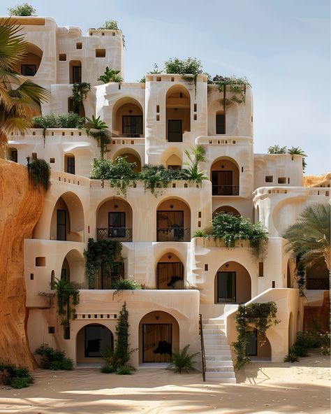 Community living inspired by Ksar Ouled Soltane, a very well-preserved mud-faced fortified multi-level granary or ghorfa in Tataouine, Tunisia 🇹🇳🏜 #africanarchitecture #afrofutursim #vernaculararchitecture #Africa #architecture #designinspo #architectureinspo #culture #architectureschool #fyp #viral #archhunter #archgini #architizer #archdaily #midjourneyarchitect #midjourney #ai #aiarchitecture African Contemporary Architecture, Futuristic African City, Afrofuturism Architecture, Futurism Architecture, Africa Architecture, Biophilic Architecture, Resort Architecture, Community Living, 2nd Year