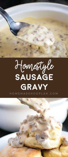 Homestyle Sausage Gravy! Get your comfort food fix with this base recipe for classic sausage gravy. Perfect for a lazy morning and ready in less than 30 minutes! | HomemadeHooplah.com Gravy Biscuits, Butter Packaging, Homemade Sausage Gravy, Southern Foods, Homemade Gravy, Lazy Morning, Homemade Sausage, Gravy Recipe, Southern Food