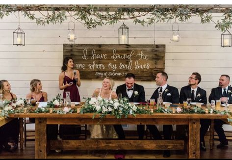 Wood Head Table Wedding, Bridal Party Reception Table, Wood Backdrop Wedding, Wedding Bridal Party Table, Oct Wedding, Barn Wood Table, Head Table Wedding Decorations, Reception Head Table, Head Table Backdrop