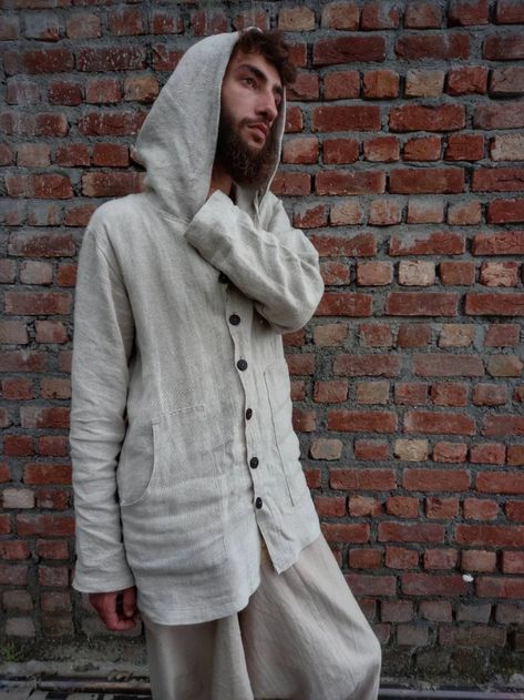 Hemp Clothes, Linen Hoodie, Wool Clothes, Mens Poncho, Boho Streetwear, Button Hoodie, Minimalist Bohemian, Clothing Male, Greenhouse Effect