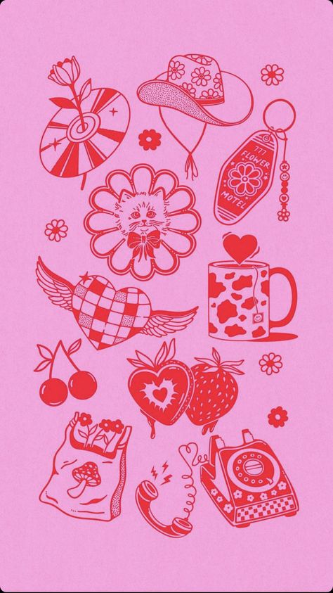 Pink And Orange Drawing, Nail Art Wallpaper Backgrounds, Spanish Iphone Wallpaper, Pink Mexican Wallpaper, Pink And Red Poster Aesthetic, Girly Aesthetic Art, Pink And Red Iphone Wallpaper, Valentine Poster Ideas Graphic Design, Red And Pink Wallpaper Aesthetic