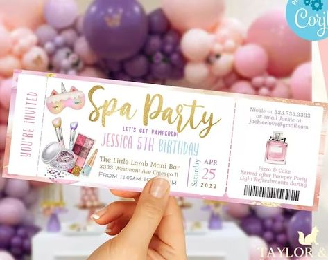 View Birthday Invitations by TaylorandFox on Etsy Spa Party Invites For Kids, Spa Invitations Ideas, Spa Birthday Party Ideas For Kids, Spa Party Invite, Spa Birthday Invitations, Spa Birthday Party Invitations, Spa Party Invitations, Pijama Party, Spa Birthday Parties