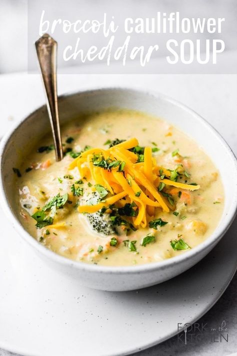 Cauliflower Cheddar Soup, Cauliflower Cheddar, Broccoli Cauliflower Soup, Cauliflower Cheese Soups, Creamy Broccoli Cheddar Soup, Cheesy Broccoli Soup, Cheese Soup Recipes, Cream Of Broccoli Soup, Broccoli Soup Recipes