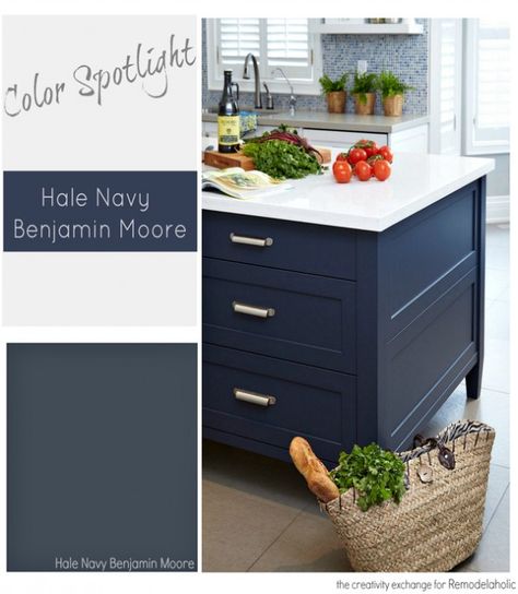 Benjamin Moore Hale Navy is a trifecta perfect paint color that works in almost any space, interior or exterior. Benjamin Moore Hale Navy, Hale Navy Benjamin Moore, Color Spotlight, Benjamin Moore Gray, Interior Paint Colors Schemes, Navy Kitchen, Hale Navy, Best Kitchen Cabinets, Perfect Paint Color