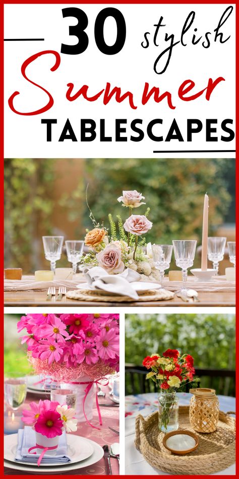 Gorgeous, chic summer table decorating ideas! Inspiration for tablescapes, summer centerpieces, and place settings! Beach and coastal themes, garden themes, florals, and fruit! Modern farmhouse chic - inviting and charming tables for everyday use and backyard dinner parties! Budget friendly summer table decor ideas! Garden Themed Tablescapes, Luncheon Tablescapes, Outdoor Table Centerpieces, Summer Table Decor, Garden Themes, Tablescapes Summer, Host Tips, Table Decorating Ideas, Backyard Dinner