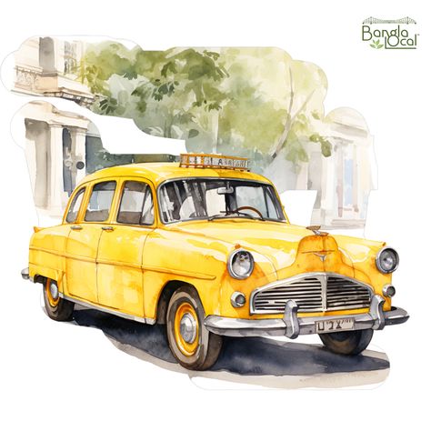 Iconic Yellow Taxi of Kolkata Kolkata Taxi Illustration, Kolkata Taxi, Taxi Drawing, Kolkata City, Yellow Taxi, Watercolor Drawing, Kolkata, Creative Inspiration, Paintings