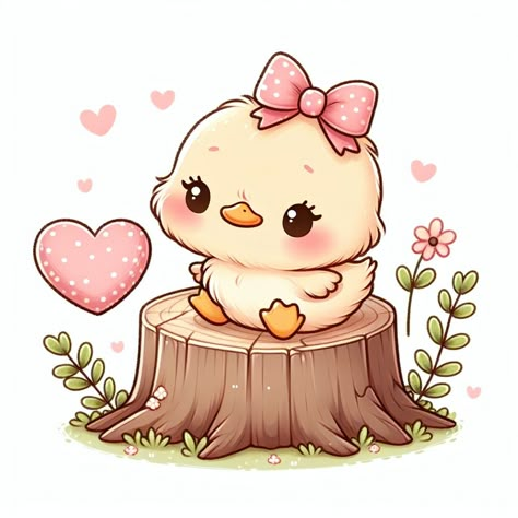 Cute Bird Drawing Cartoon, Cute Duckling Drawing, Animal Cute Drawing, Cartoon Bird Drawing, Kawaii Bird, Chibi Animals, Baby Animal Drawings, Cute Ducklings, Cute Easy Doodles