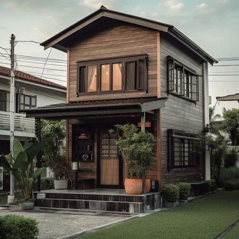 House With Porch Modern, House Designs Exterior 2 Storey, Filipino Modern House Design, Filipino House Design, Rustic Townhouse, Filipino House, Minimal House Design, Small House Design Plans, Minimal Home