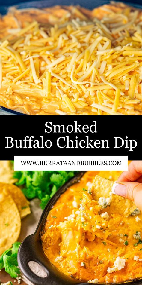 Make everyone swoon at your next party when you set out this creamy, spicy smoked Buffalo chicken dip! Three different cheeses are mixed with tender shredded chicken and spicy Frank's RedHot Sauce and finished low and slow on the smoker to make the most irresistible dip that's perfect for game day. One scoop and your guests will keep coming back for more. Smoked Buffalo Chicken, Franks Buffalo Chicken Dip, Different Cheeses, On The Smoker, Best Dip Recipes, Bubble Recipe, Gourmet Appetizers, Buffalo Chicken Dip Recipe, Chicken Snacks