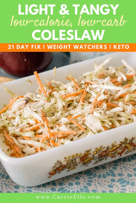 This Low-Calorie Low-Carb Coleslaw is light and tangy. It's perfect for the 21 Day Fix, WW, and keto. Container counts, points, and carb info included in post! CarrieElle.com Low Carb Coleslaw, Healthy Coleslaw Recipes, Healthy Coleslaw, Filling Food, Slaw Recipes, Coleslaw Recipe, Lose 30 Pounds, Red Food, Low Fat Recipes