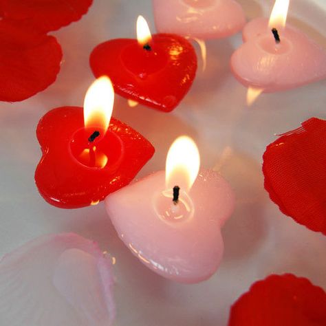 Red Candles, Red Hearts, Floating, Valentines, Candles, Water, Red, Valentine's Day