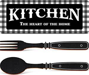 Package includes: you will be provided with 1 piece rustic kitchen wooden sign, and a spoon and fork, the classic style is suitable for farmhouse and modern decoration, giving your kitchen decor a beautiful appearance, and you can share it with your family and friends Black White Kitchen Decor, Buffalo Plaid Kitchen, Kitchen Decor Black, Wood Kitchen Signs, Wooden Kitchen Signs, Wood Decor Signs, Farmhouse Kitchen Wall Decor, Plaid Kitchen, Farmhouse Kitchen Wall