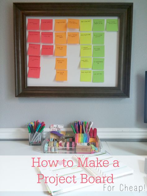 How to Make a Project Board For Cheap! - This is perfect for blog post idea brainstorming, meal planning or any other project management that requires visual reminders. Use post-it notes so it can be re-used over and over. Color-coded and everything! Be still my heart!  An Exercise in Frugality Personal Kanban Board, Blog Post Idea, Personal Kanban, Kanban Crafts, Planning Board, Kanban Board, Project Board, An Exercise, Organization Planning