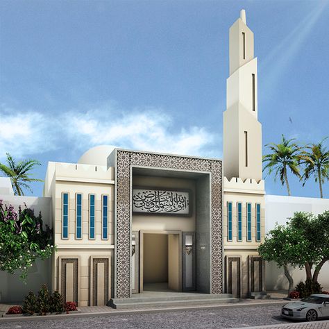 Al Nour Mosque-Giza-Al Ahram Street on Behance Modern Mosque, Mosque Design Islamic Architecture, Building Front Designs, Giza Egypt, Mosque Design, Mosque Art, Front Gate Design, Building Front, Mosque Architecture