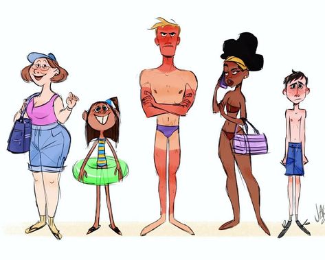 Animation Character Lineup, Character Lineup Concept Art, Character Design Lineup, Character Line Up, Cartoon Body Types, Lineup Design, Jackie Droujko, People At The Beach, Character Lineup