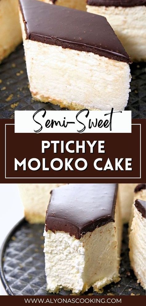 This Semi-Sweet Ptichye Moloko Cake is a delicious cake made with whipped sour cream that turns into a mousse for a jello-like cake. Making Bird’s Milk Cake isn’t too hard, and it’s topped with delicious chocolate ganache. Enjoy this cake with a cup of tea or for an after-dinner dessert. Birds Milk Cake Recipe, Jewish Desserts, Milk Cake Recipe, Milk Cake, Cream Filling, Cake Making, Jell O, Delicious Cake, Sweet Snacks Recipes