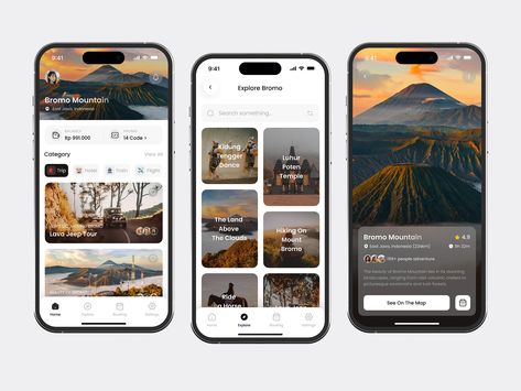 Wanderlush - Travel Mobile App by Andika Fitra for Korsa on Dribbble Travel Ui Design, Desain Ux, Social App Design, Parking App, Ux Design Mobile, Digital Design Trends, Ui Design Trends, Mobile Application Design, App Concept