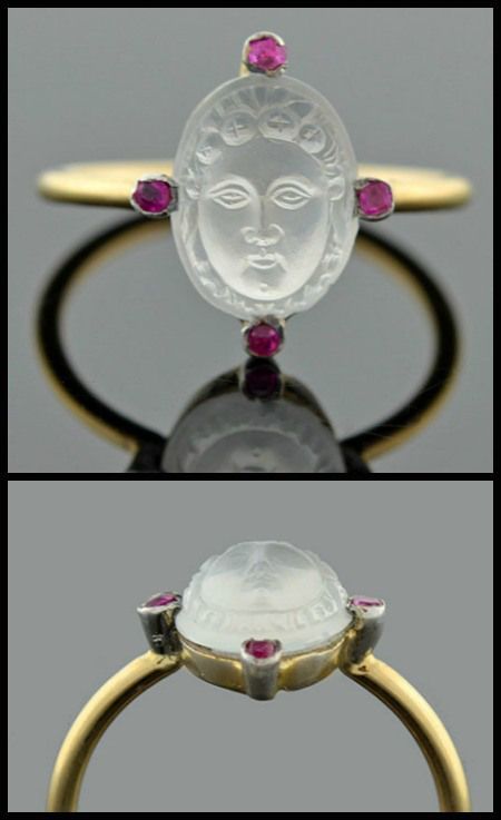 Art Nouveau ruby and carved moonstone cameo ring Ancient Jewels, Bijoux Art Nouveau, Cameo Jewelry, Antique Ring, Cameo Ring, Art Nouveau Jewelry, Ancient Jewelry, Antique Engagement Rings, Moonstone Jewelry