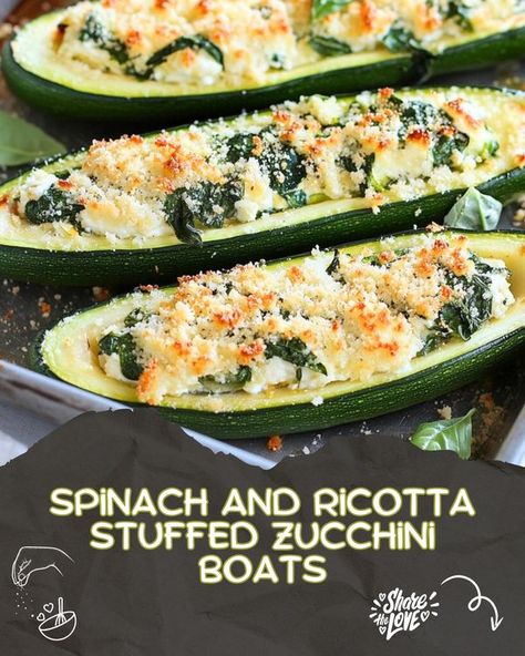 Recipes Spinach, Ricotta Spinach, Stuffed Zucchini Boats, Spinach And Ricotta, Stuffed Zucchini, Zucchini Boats, Keto Plan, Creamy Spinach, Ricotta