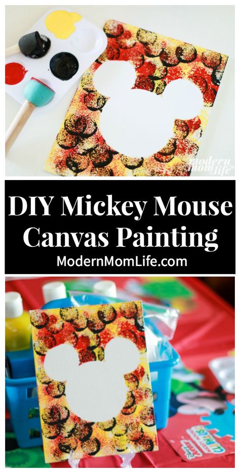 Hot Diggity Dog, This DIY Mickey Mouse Canvas Painting is So Easy To Make #DisneyKids  via @amodernmomlife Mickey Mouse Canvas, Mickey Craft, Diy Mickey Mouse, Disney Crafts For Kids, Mickey Mouse Crafts, Disney Craft, Disney Activities, Disney Camping, Mouse Paint