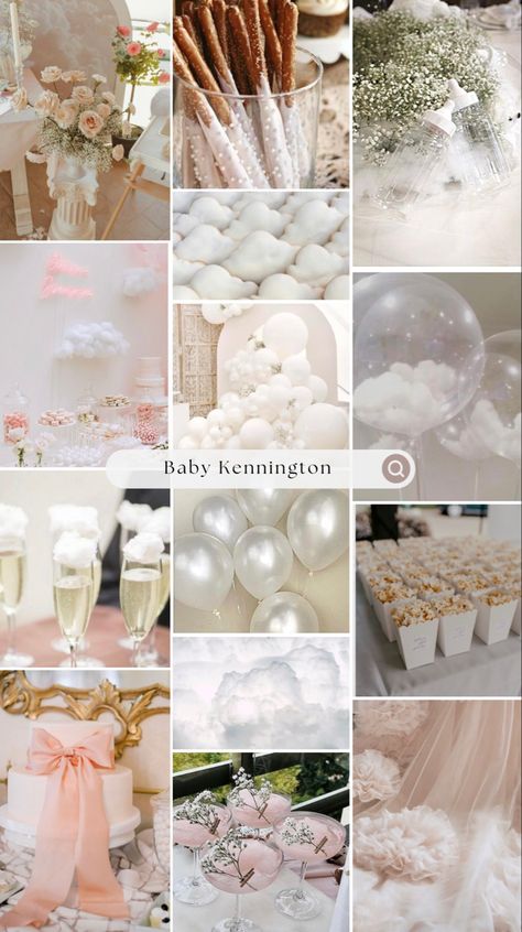 In The Clouds Bridal Shower Theme, Engagement Party Neutral Colors, On Cloud Nine Baby Shower Theme Girl, Dreamy Baby Shower Theme Girl, Cloud Nine Shower Theme, Cloud Shower Theme, Cloud Nine Backdrop, Clouds Baby Shower Theme Girl, Cloud Theme Dessert Table