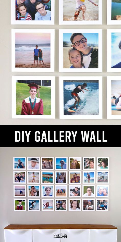 Learn how to make a gorgeous DIY gallery wall for a fraction of the price! Diy Wall Photo Collage, Diy Photo Collage Wall, Wall Photo Collage, Diy Wall Tile, Photo Collage Diy, Make A Photo Collage, Photo Collage Wall, Diy Gallery Wall, Picture Tiles