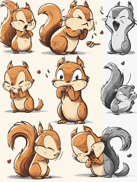 Full Color Image in ai-img-gen.com 🔸 the various expressions of a cute squirrel, multiple poses and expressions, happy, angry, cry, expre... 🔸 From Midjourney AI Image Squirrel Character Design, Squirrel Character, Squirrel Cartoon, Squirrel Drawing, Animal Frame, Cartoon Squirrel, Squirrel Illustration, Happy Squirrel, Expressive Faces